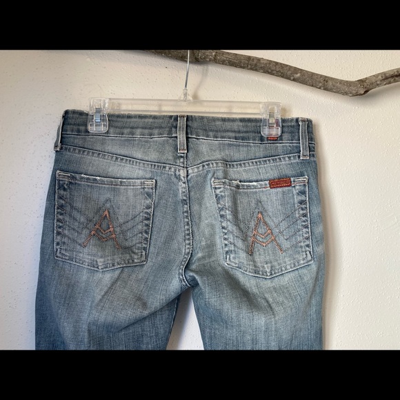 7 for all mankind “crop A pocket” faded wash cropped bootcut jeans sz 28 - Picture 6 of 7